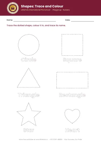 Preview of the Shapes: Trace and Colour worksheet